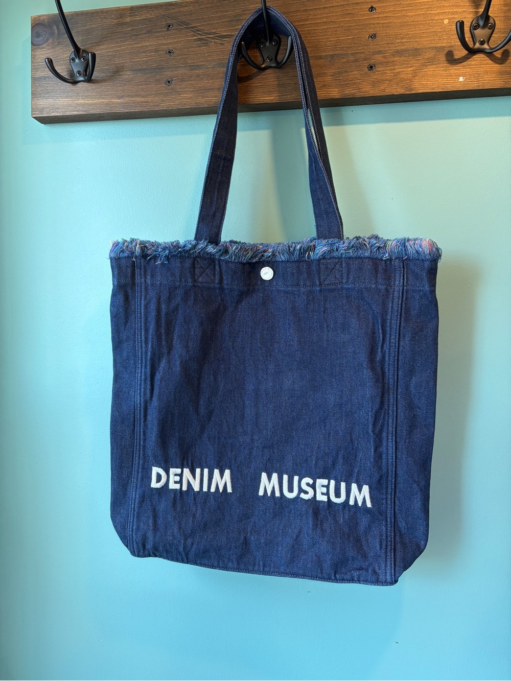 🔥🆕🔥 Denim Museum Fringed Boho Tote Bag - Dark Wash 15x15